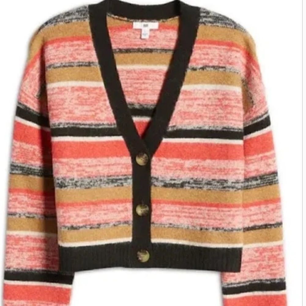 BP Black Marl Stripped Crop Cardigan Sweater NWT - Picture 4 of 8